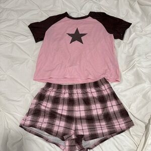 SHEIN Pink and Brown Star Pajama Set
